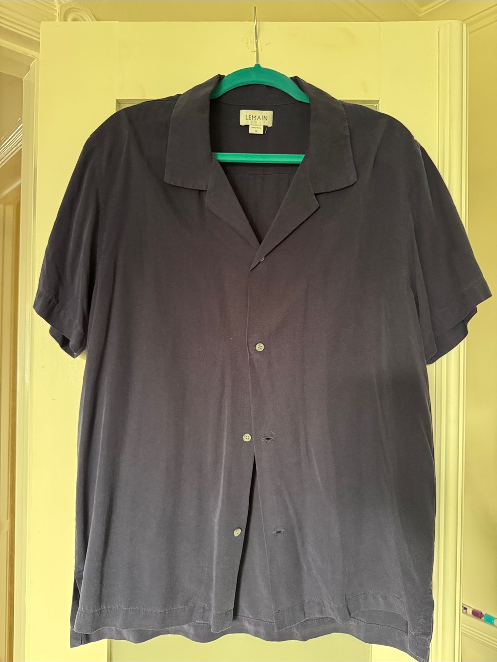 Lemaire Men's Short-Sleeve Button-Down Shirt in Charcoal Gray